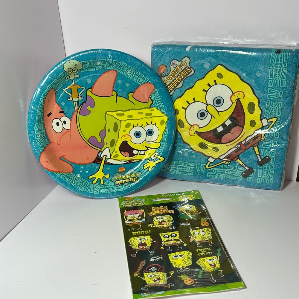 SpongeBob SquarePants Party Set Napkins Plates Stickers Vintage Y2K